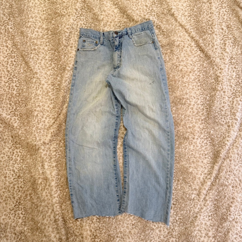 Vintage Avirex Baggy Wide Leg Skater Jeans Light Wash Distressed Y2K Size 32x28